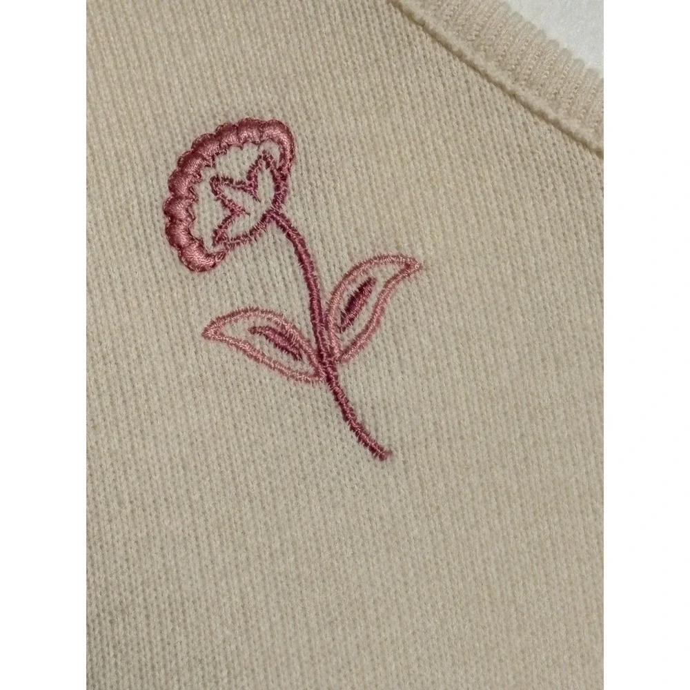 VTG Nikki Southern Pink Cream Floral‎ Embroidered Sweater & Midi Skirt Set XL 18